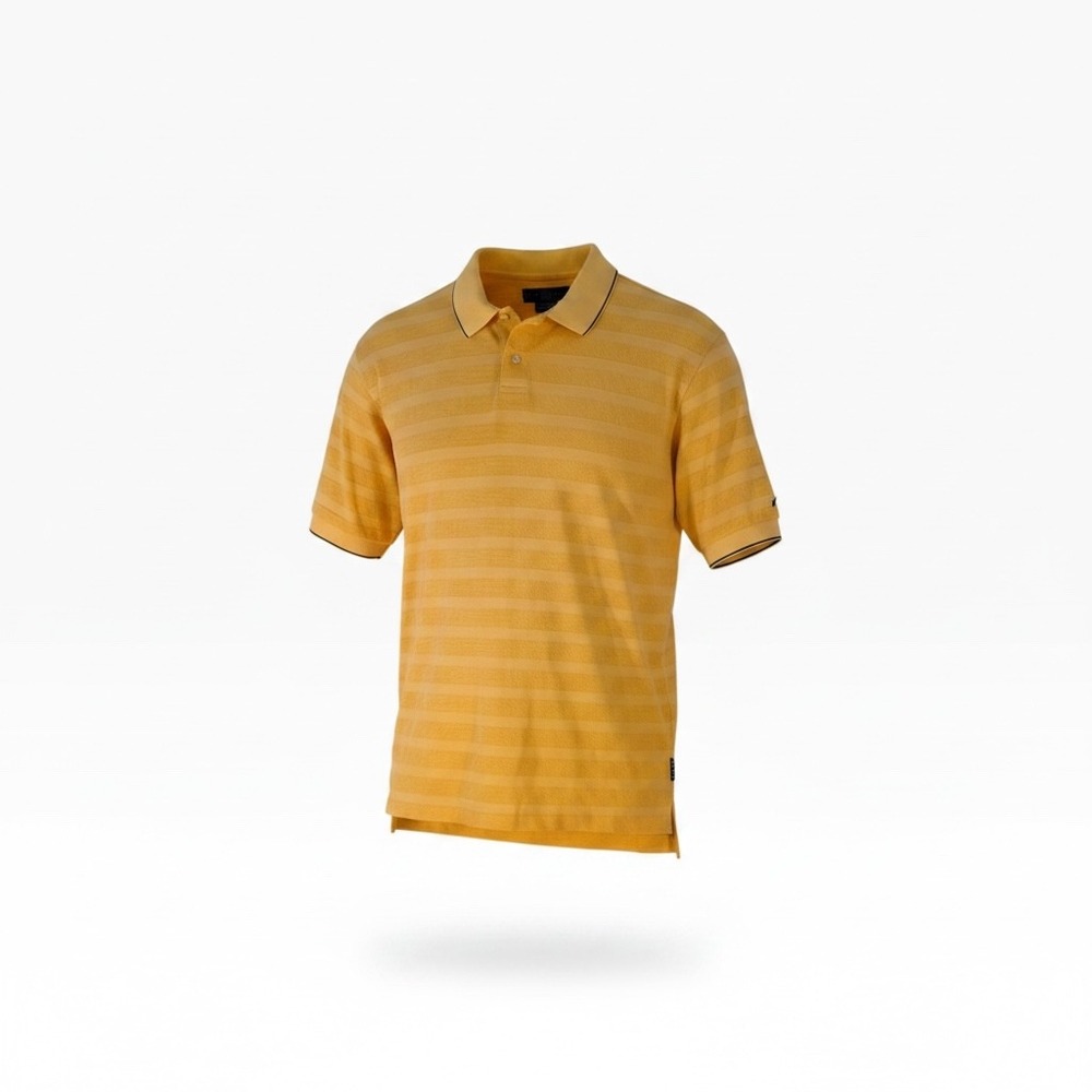 Nike Golf Mens XL Yellow Striped Textured Short Sleeve Polo Shirt Honeycomb XL